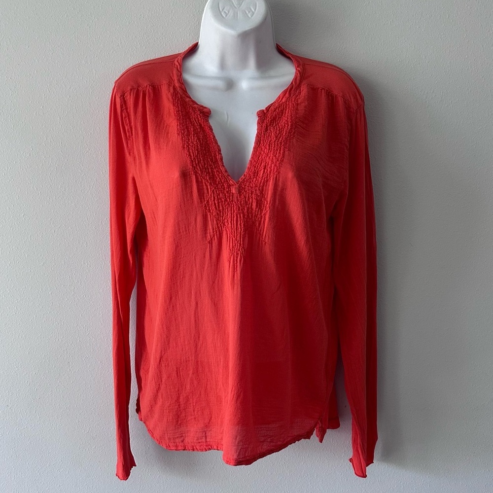 Hartford Orange Longsleeve Cotton V-Neck Top Size 4
